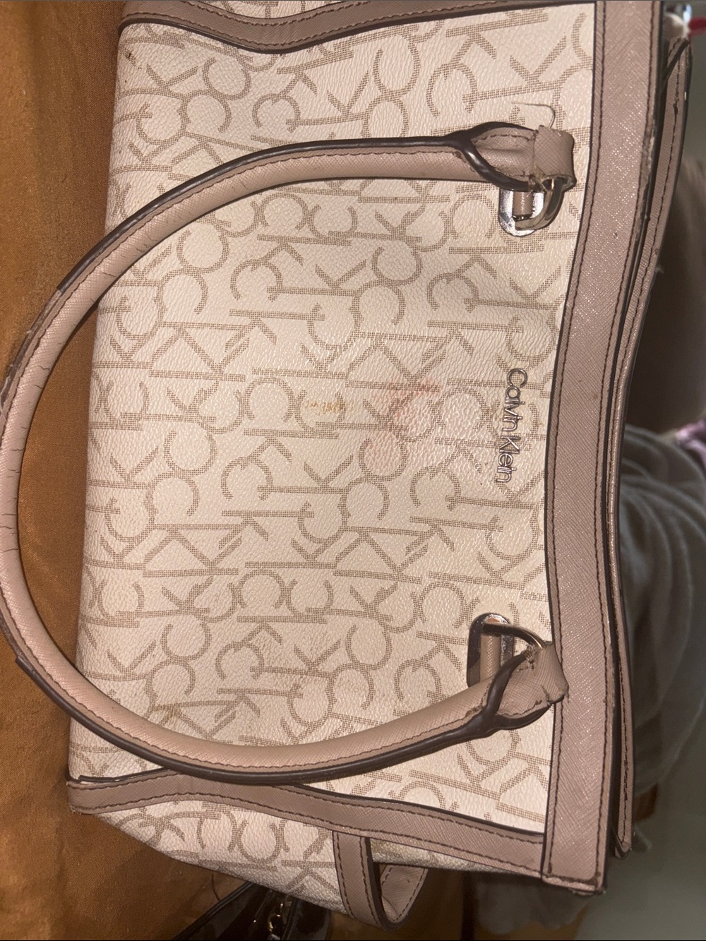 Calvin Klein Beige Monogram Tote with Neutral Trim